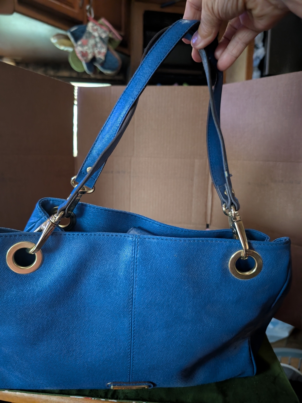 Liz Claiborne Blue Shoulder Tote with Gold-Tone Hardware